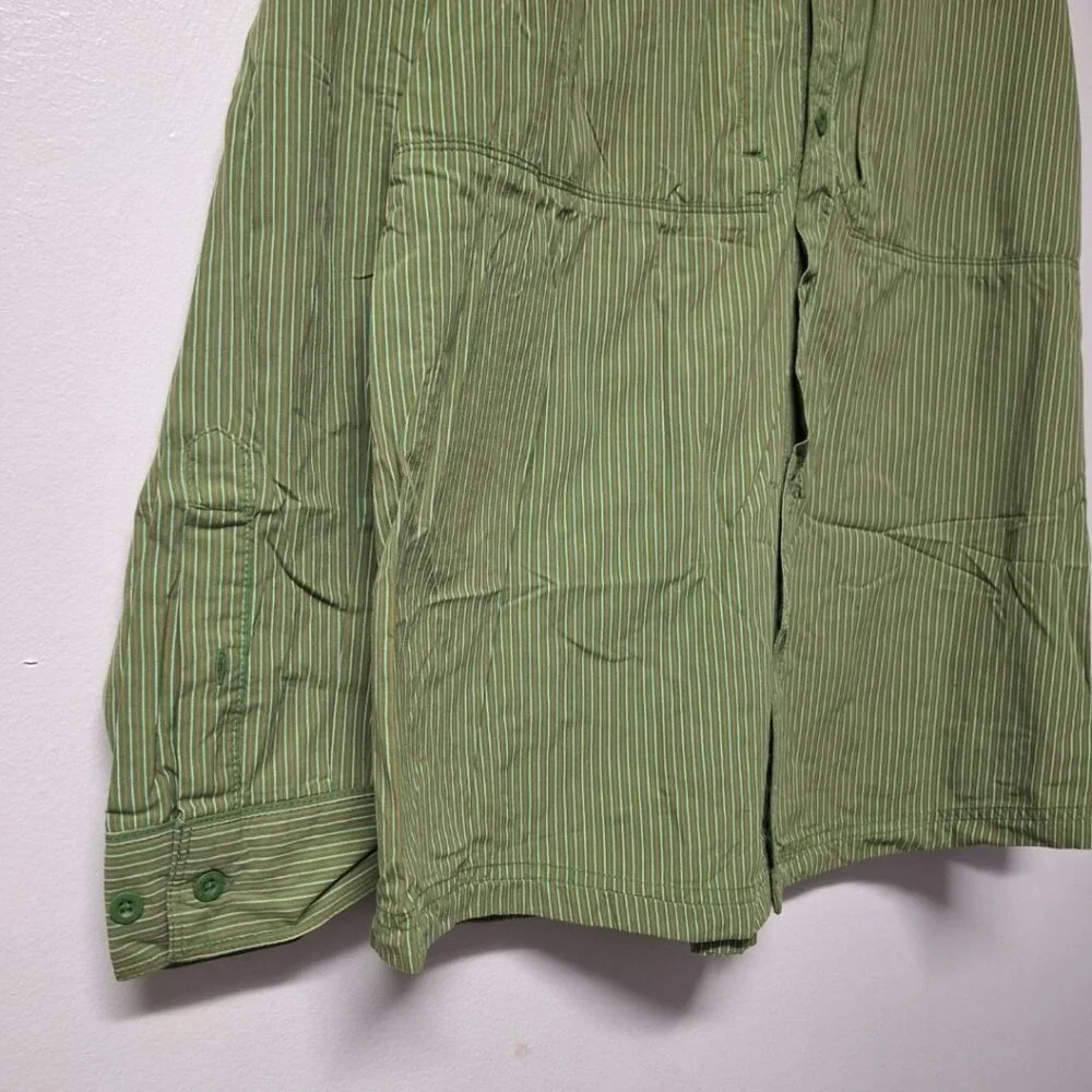 The North‎ Face Button Down Shirt Green Stripes Long Sleeve Mens XL Breathable